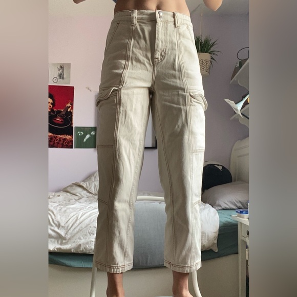 Off White Elastic Waist Cargo Pants S - Picture 3 of 3